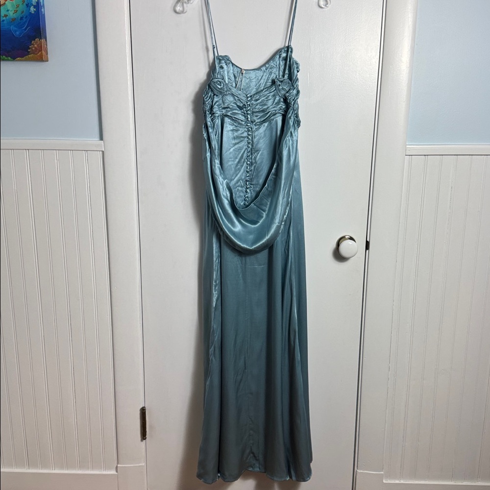 NWT For Love & Lemons Winona Bridesmaid Satin Maxi Gown In Blue Size Small - Picture 7 of 15